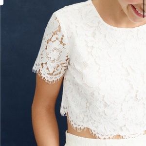 J Crew white bridal lace top cropped
